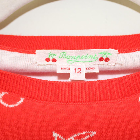 NWT Bonpoint Girl Short Sleeve Pullover Sweater Light Weight Red Cherry Print 12 - Picture 3 of 7